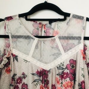 M by Michele cold shoulder floral mesh top